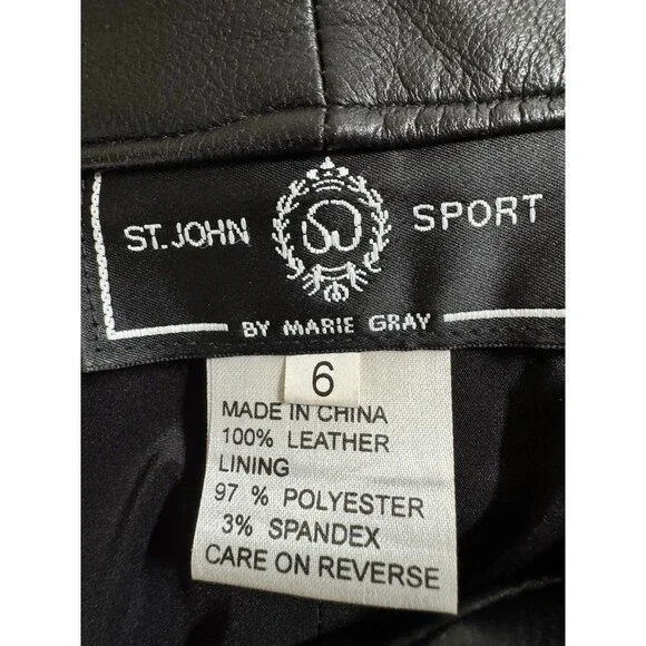 St John Sport Pants Womens 6 Black Leather Boot Cut  High Rise Trousers Y2K EUC - Picture 8 of 10
